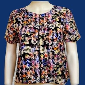 3/$30 BCNU Fairycore Floral Check Chiffon Cropped Short Sleeve Blouse